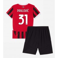 Fotbalové Dres AC Milan Strahinja Pavlovic #31 Dětské Domácí 2024-25 Krátký Rukáv (+ trenýrky)